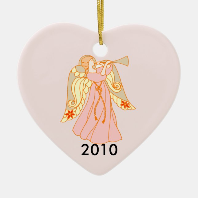 Pink Angel Heart Baby's 1st Christmas Ceramic Tree Decoration (Front)