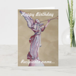 Pink Angel Personalized Happy Birthday Art Card