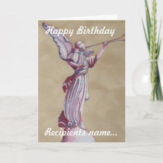 Pink Angel Personalized Happy Birthday Art Card