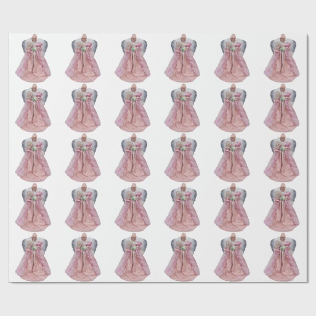 Pink Angel White Wrapping Paper (Flat)