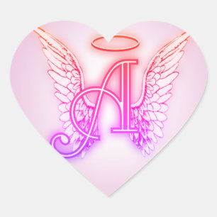 Pink Angel Wings Monogram Heart Sticker