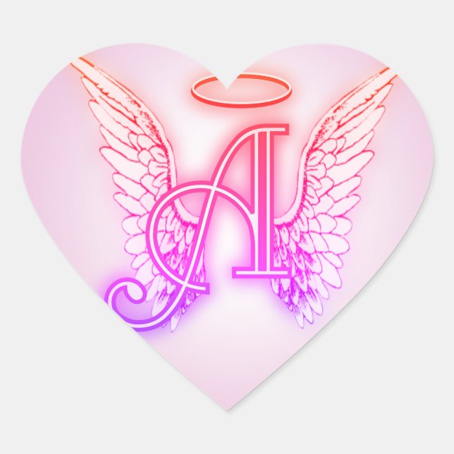 Pink Angel Wings Monogram Heart Sticker (Front)