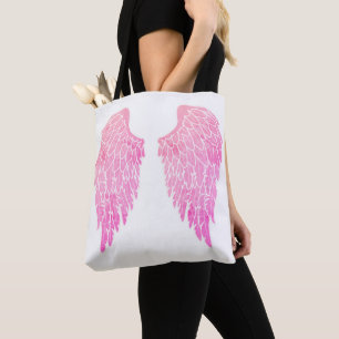 Pink Angel Wings & White Tote Bag