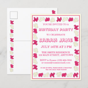 Pink Animal Crackers Cookies Circus Birthday Party Invitation Postcard