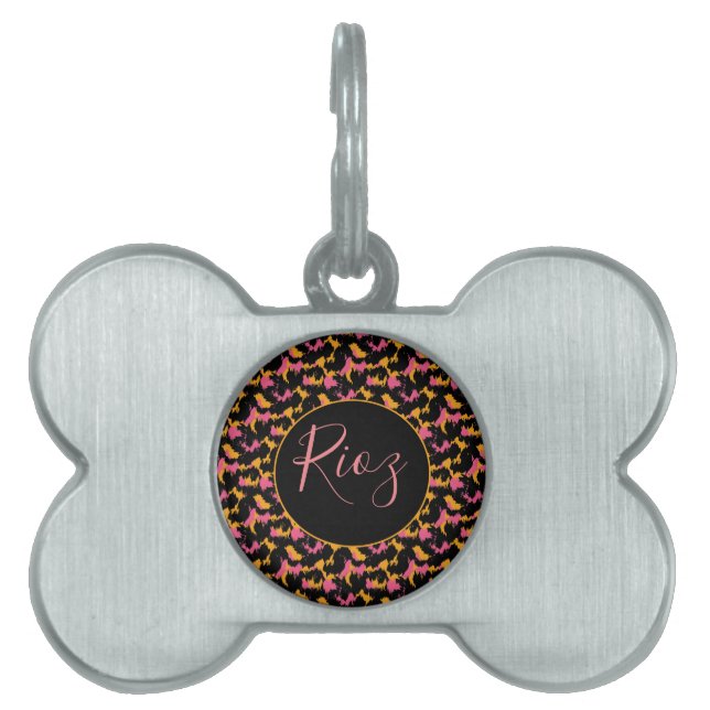 Pink Animal  Pattern Black Name  Pet ID Tag (Front)