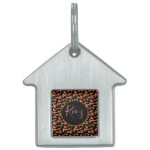 Pink Animal  Pattern Black Name  Pet ID Tag