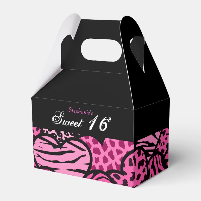 Pink animal pattern hearts Sweet 16 Favorbox Favour Box (Front Side)