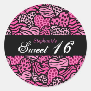 Pink animal pattern hearts Sweet 16 sticker