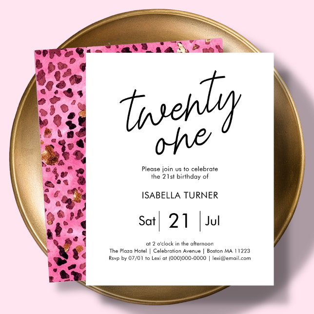 Pink Animal Print 21st Birthday Invitation  (Creator Uploaded)