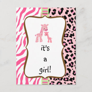pink animal print baby shower invitation