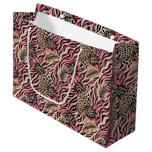 Pink Animal Print Fusion - Seamless Pattern Large Gift Bag (Front Angled)
