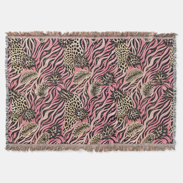 Pink Animal Print Fusion - Seamless Pattern Throw Blanket (Front)