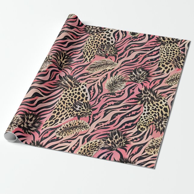 Pink Animal Print Fusion - Seamless Pattern Wrapping Paper (Unrolled)