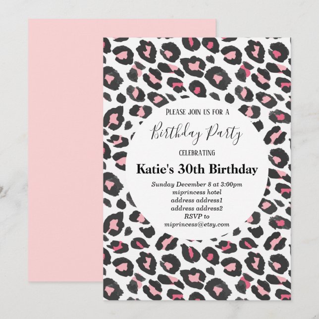 pink animal print, Leopard ,cheetah birthday Invitation (Front/Back)
