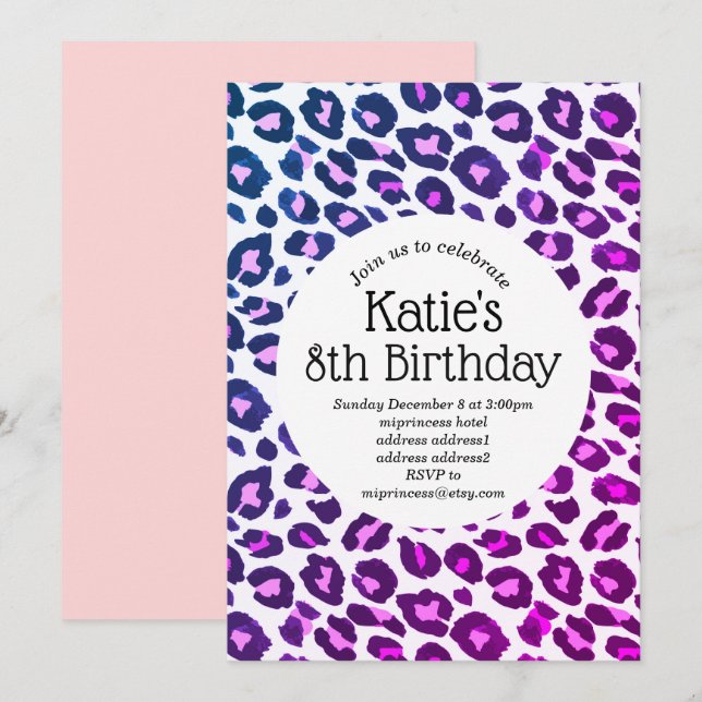 pink animal print, Leopard ,cheetah birthday Invitation (Front/Back)