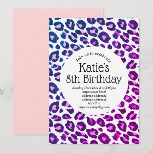 pink animal print, Leopard ,cheetah birthday Invitation
