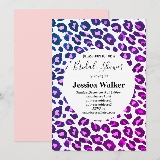 pink animal print, Leopard ,cheetah bridal shower Invitation (Front/Back)