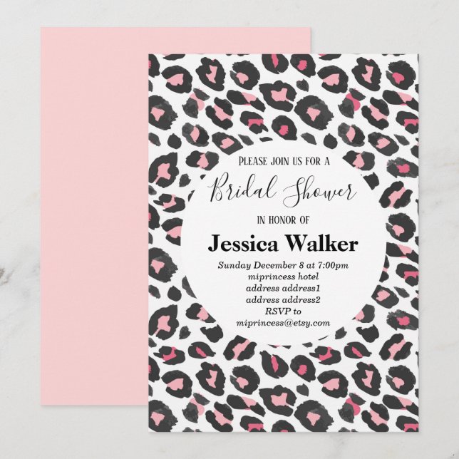 pink animal print, Leopard ,cheetah bridal shower Invitation (Front/Back)