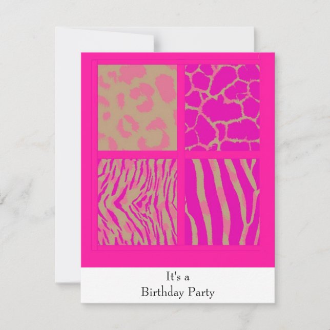 Pink Animal Prints Birthday Invitation (Front)