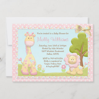 Pink Animals Baby Shower Invitation
