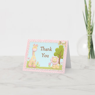 Pink Animals Baby Shower Thank You Card