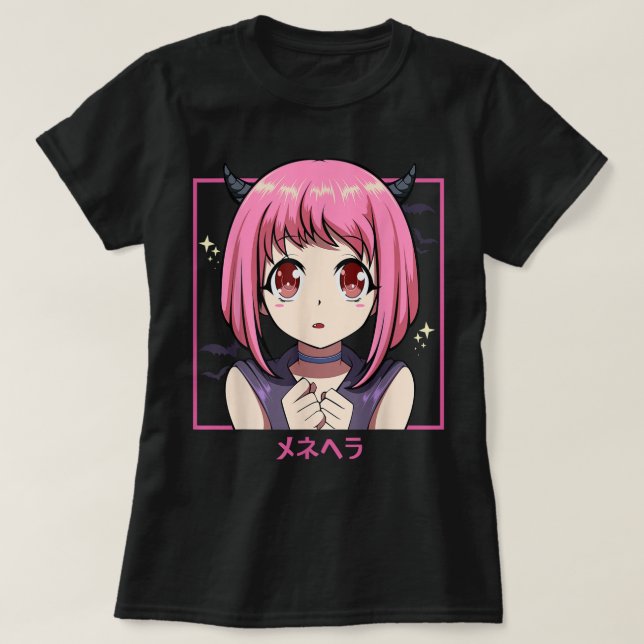 Pink Anime Girl Devil Aesthetic T-Shirt (Design Front)