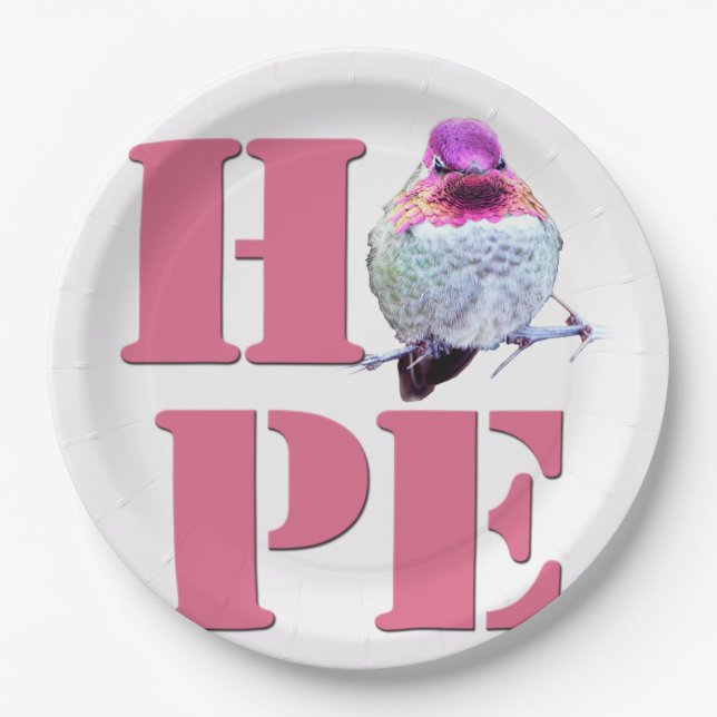 Pink Anna's Hummingbird Photo HOPE Paper Plate (Front)
