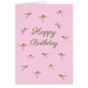 Pink Anna's Hummingbirds Birthday Card