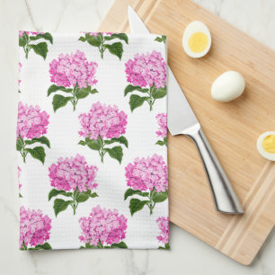 Pink Antique Hydrangea Illustration Pattern Tea Towel