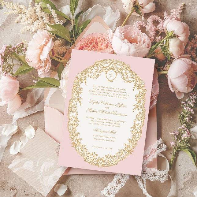 Pink Antique Paris Monogram Invitation (Creator Uploaded)