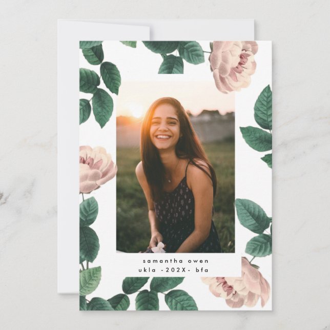 Pink Antique Rose Photo University Grad Announcement (Front)