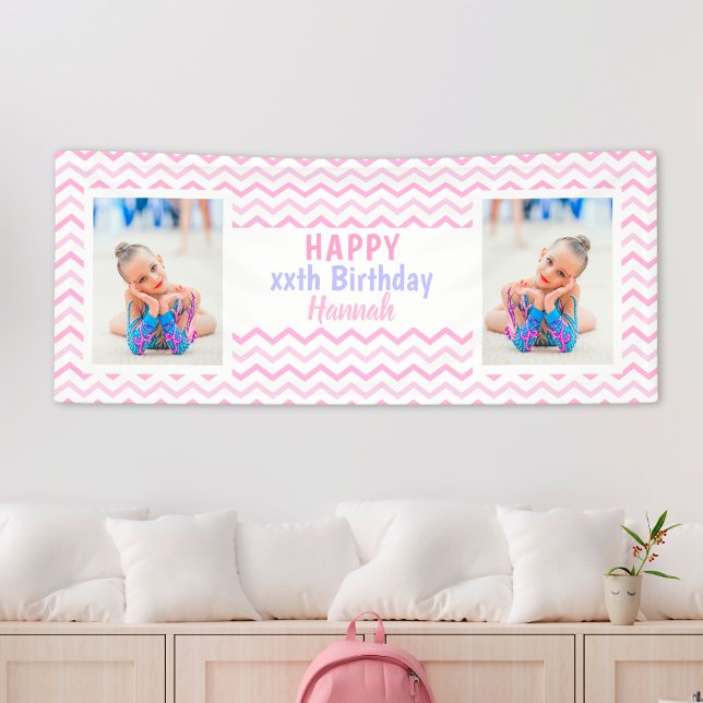 Pink Any Age Girl Photo Girly Birthday Party Banner (Pink Any Age Girl Photo Girly Birthday Party Banner
)