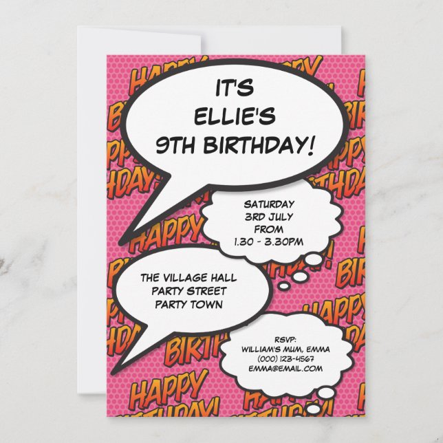 Pink Any Age Happy Birthday Party Fun Modern Invitation (Front)