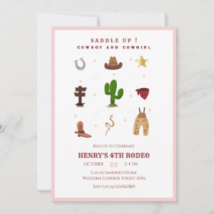 Pink Any Year Rodeo Cowboy Kids Birthday Invitation