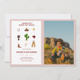 Pink Any Year Rodeo Cowboy Kids Birthday Photo Invitation