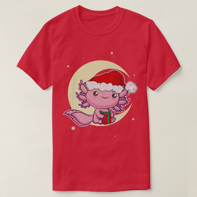 Pink Aolotl Kawaii White Christmas Eve Meican Sala T-Shirt (Design Front)
