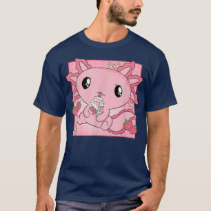 Pink Aolotl Strawberry Milk Shake Kawaii Japanese  T-Shirt