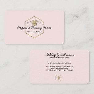 Pink Apiarist Logo Gold Bumble Bee Honeycomb Business Card