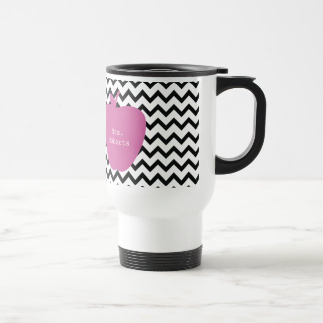 Pink Apple Black Chevron Teacher Travel Mug (Right)
