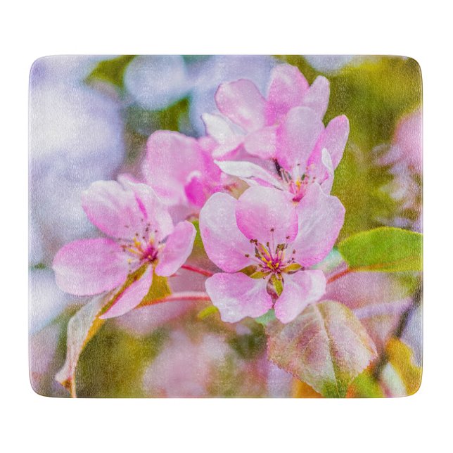 Pink Apple Blossom Cutting Board (Front)