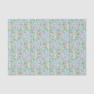 Pink Apple Blossom Floral Pattern on Sky Blue Tissue Paper