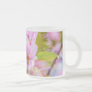 Pink Apple Blossom Frosted Glass Coffee Mug