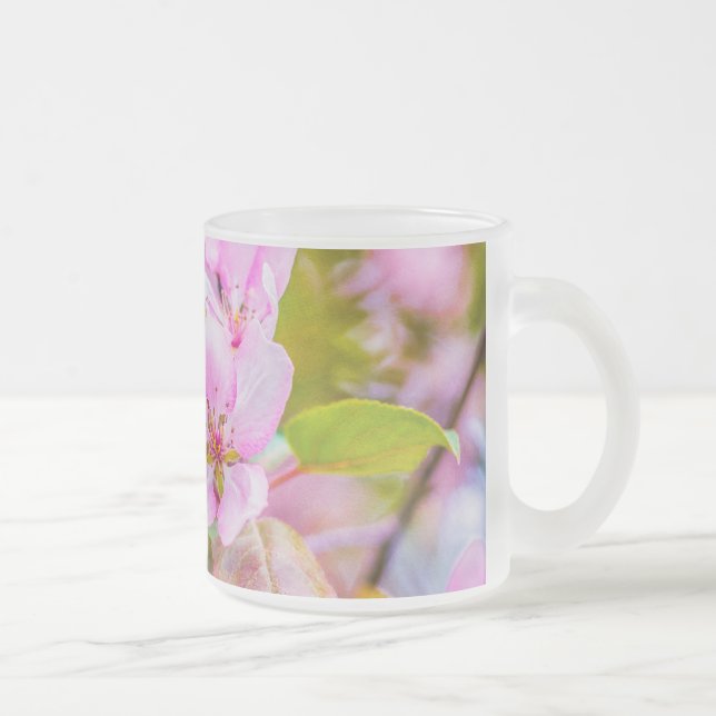 Pink Apple Blossom Frosted Glass Coffee Mug (Right)