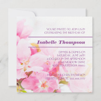 Pink Apple Blossoms Birthday Party Invitation