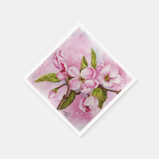 PINK APPLE BLOSSOMS PAPER NAPKINS (Corner)