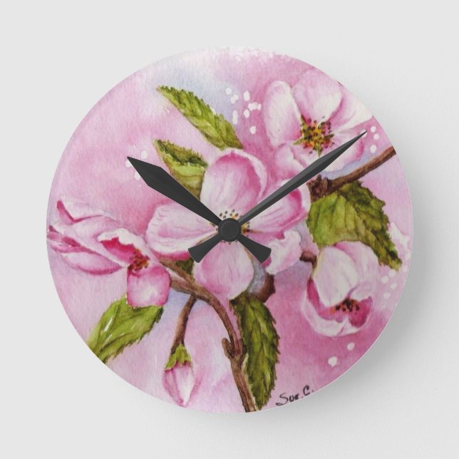 PINK APPLE BLOSSOMS WALL CLOCK (Front)