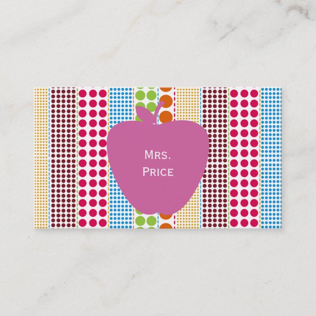 Pink Apple Boho Dots Teacher Business Card (Front)