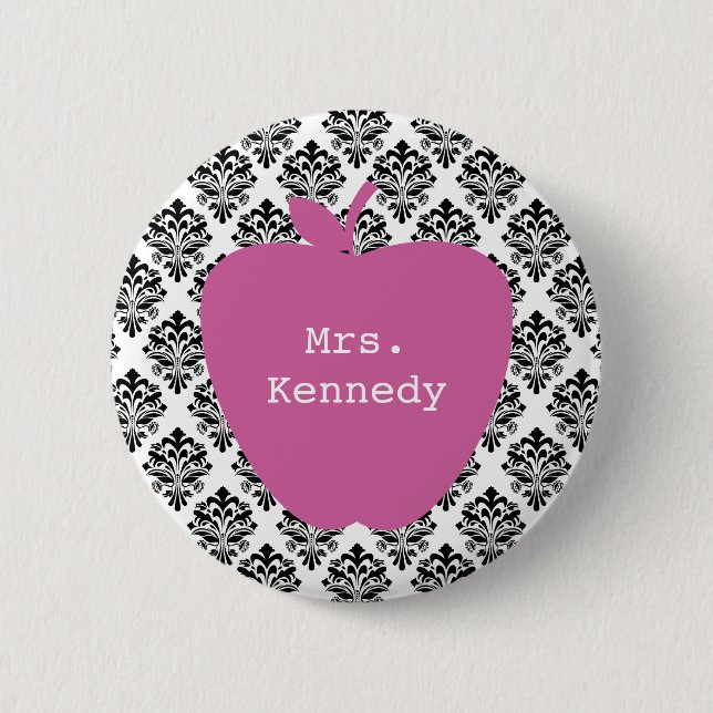 Pink Apple Damask Teacher 6 Cm Round Badge (Front)