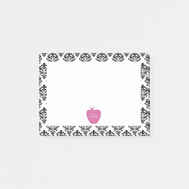 Pink Apple Damask Teacher Post-it Notes (Front)