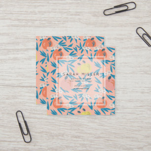 Pink Apple Floral Pattern Teacher Sq Business Card